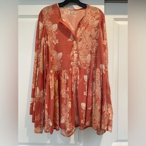 Free People Intimately - Short Kimono Romper - Muted Red & White Floral - Size S